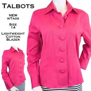 NEW Talbots Blazer 14 Fuschia Pink Button Front Super Lightweight Cotton Jacket